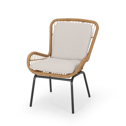 Modern Iron Patio Chair Set in Light Brown for Garden