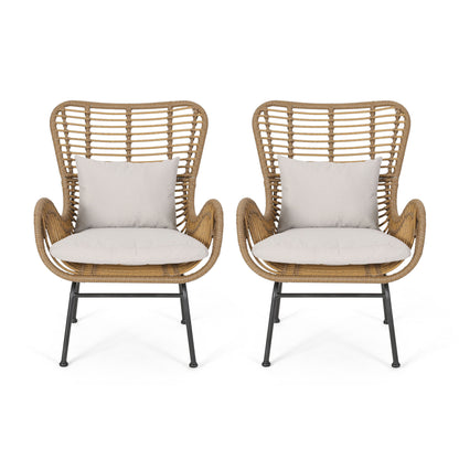 Beige Brown Iron Plastic Patio Chairs Set of 2