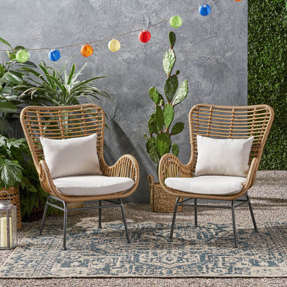 Beige Brown Iron Plastic Patio Chairs Set of 2