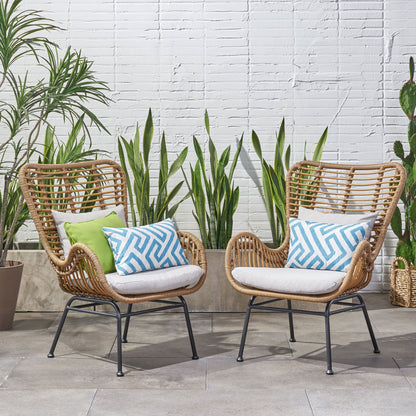Beige Brown Iron Plastic Patio Chairs Set of 2