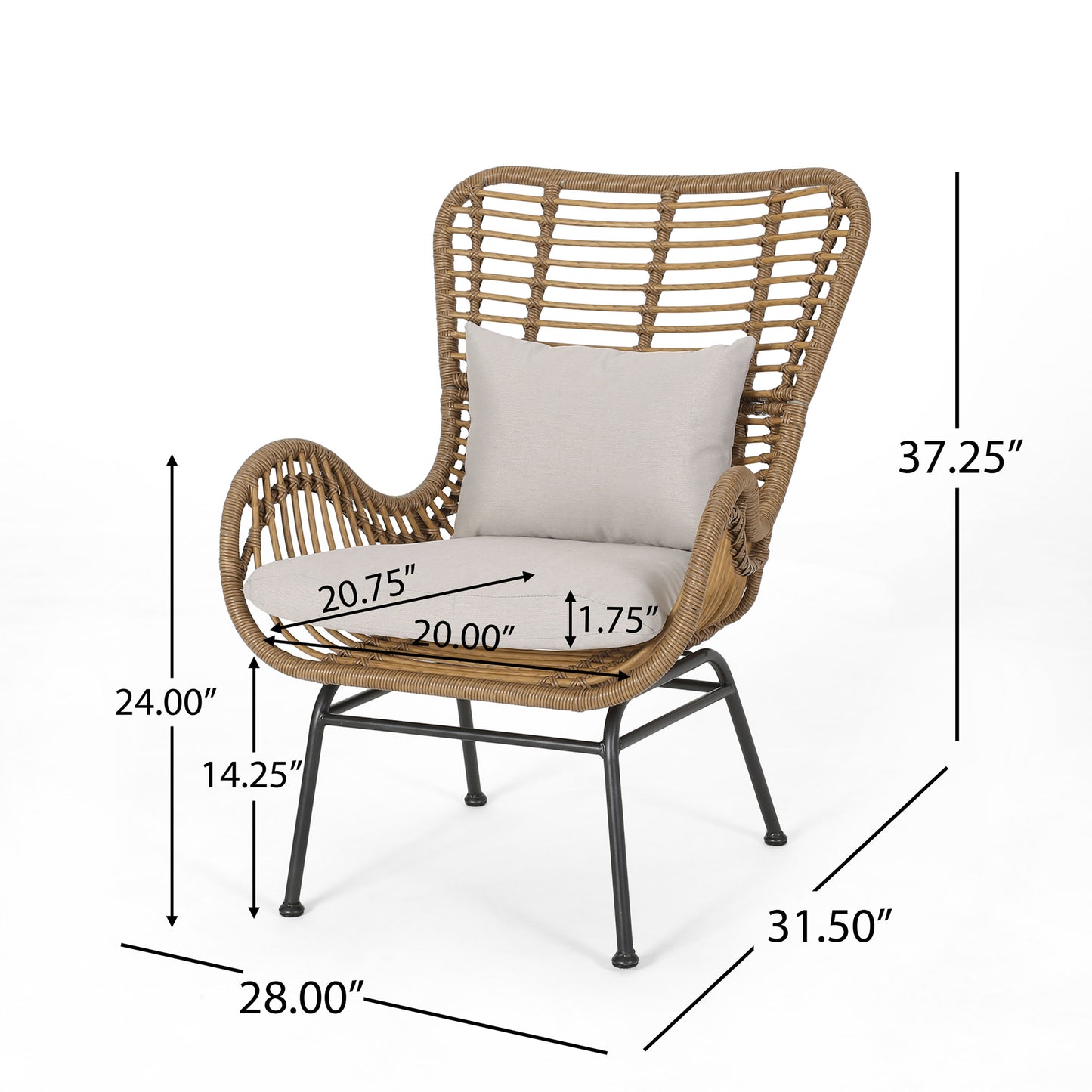 Beige Brown Iron Plastic Patio Chairs Set of 2