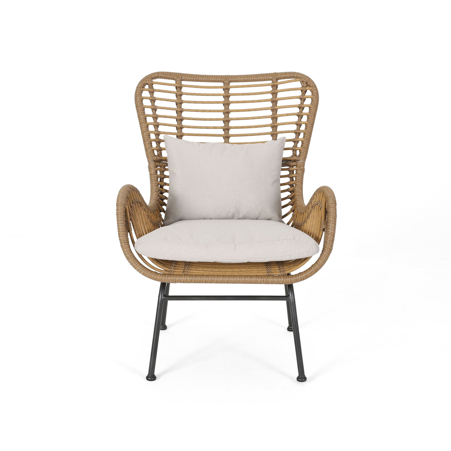 Beige Brown Iron Plastic Patio Chairs Set of 2