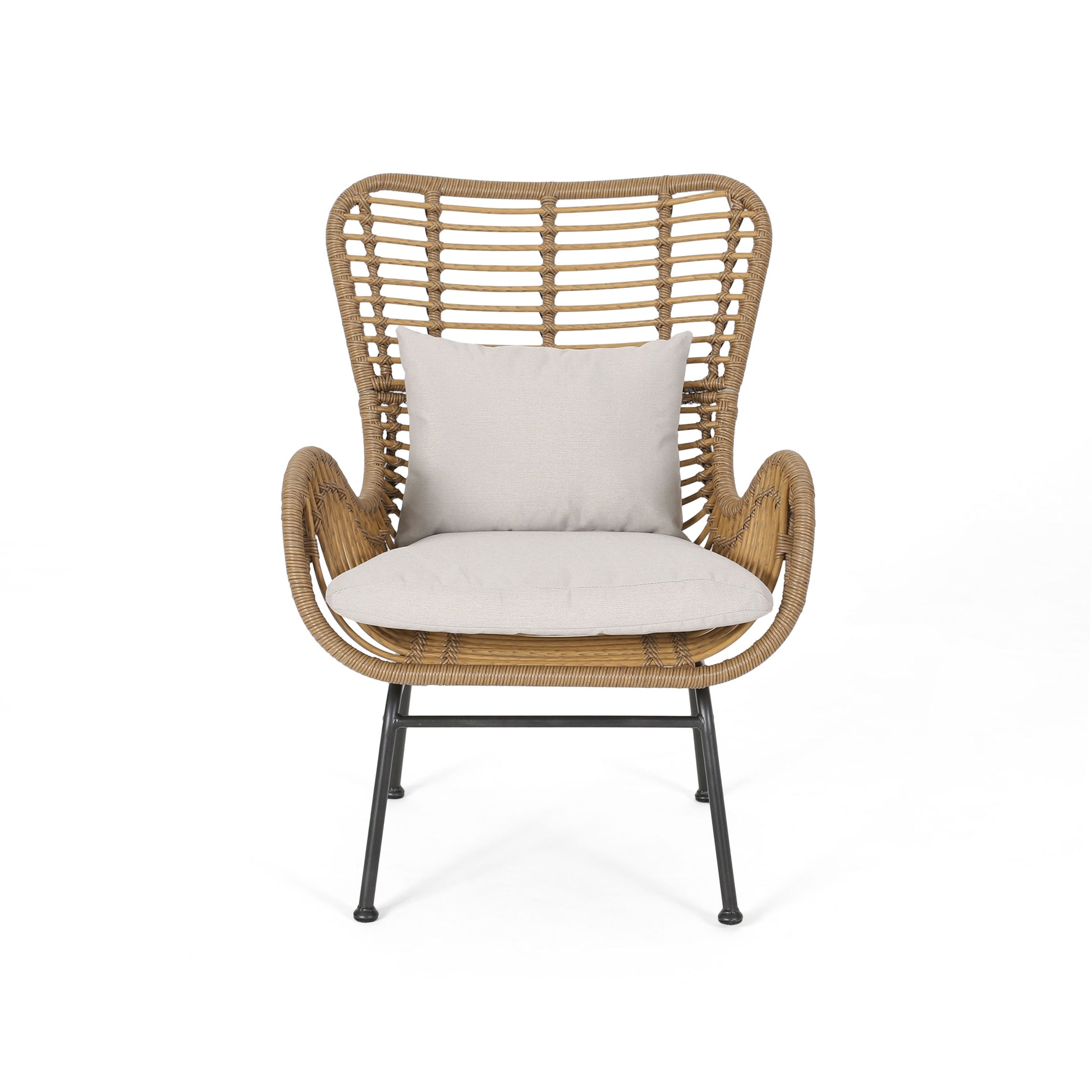 Beige Brown Iron Plastic Patio Chairs Set of 2