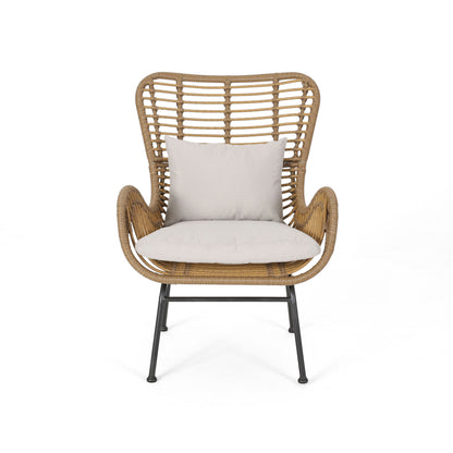 Beige Brown Iron Plastic Patio Chairs Set of 2