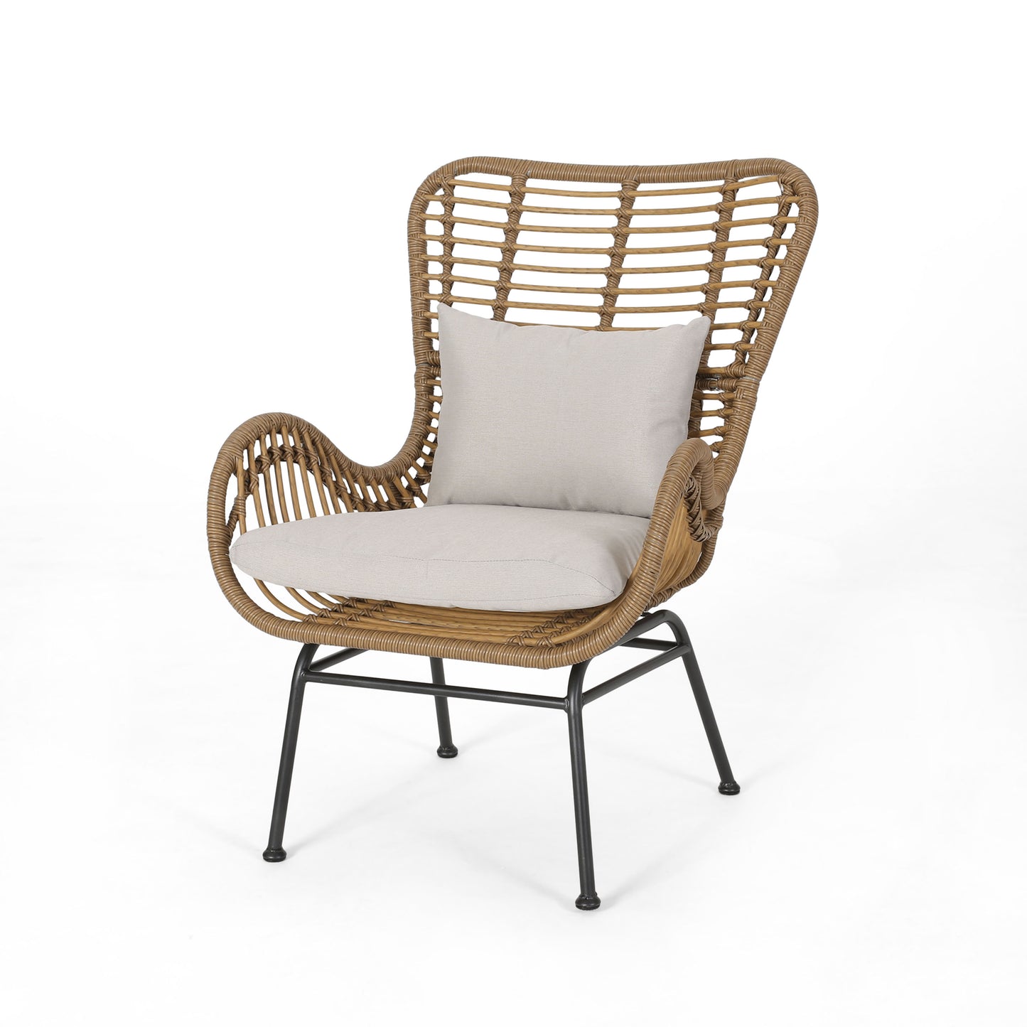 Beige Brown Iron Plastic Patio Chairs Set of 2