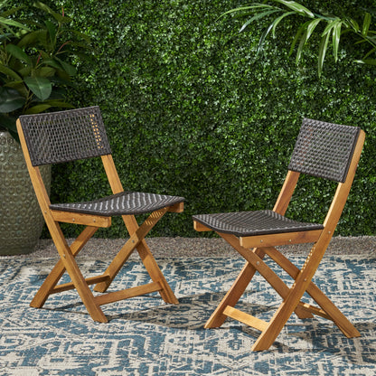 Brown Acacia Wood Folding Patio Chairs - Set of 2 for Outdoor
