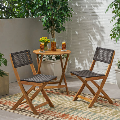 Brown Acacia Wood Folding Patio Chairs - Set of 2 for Outdoor