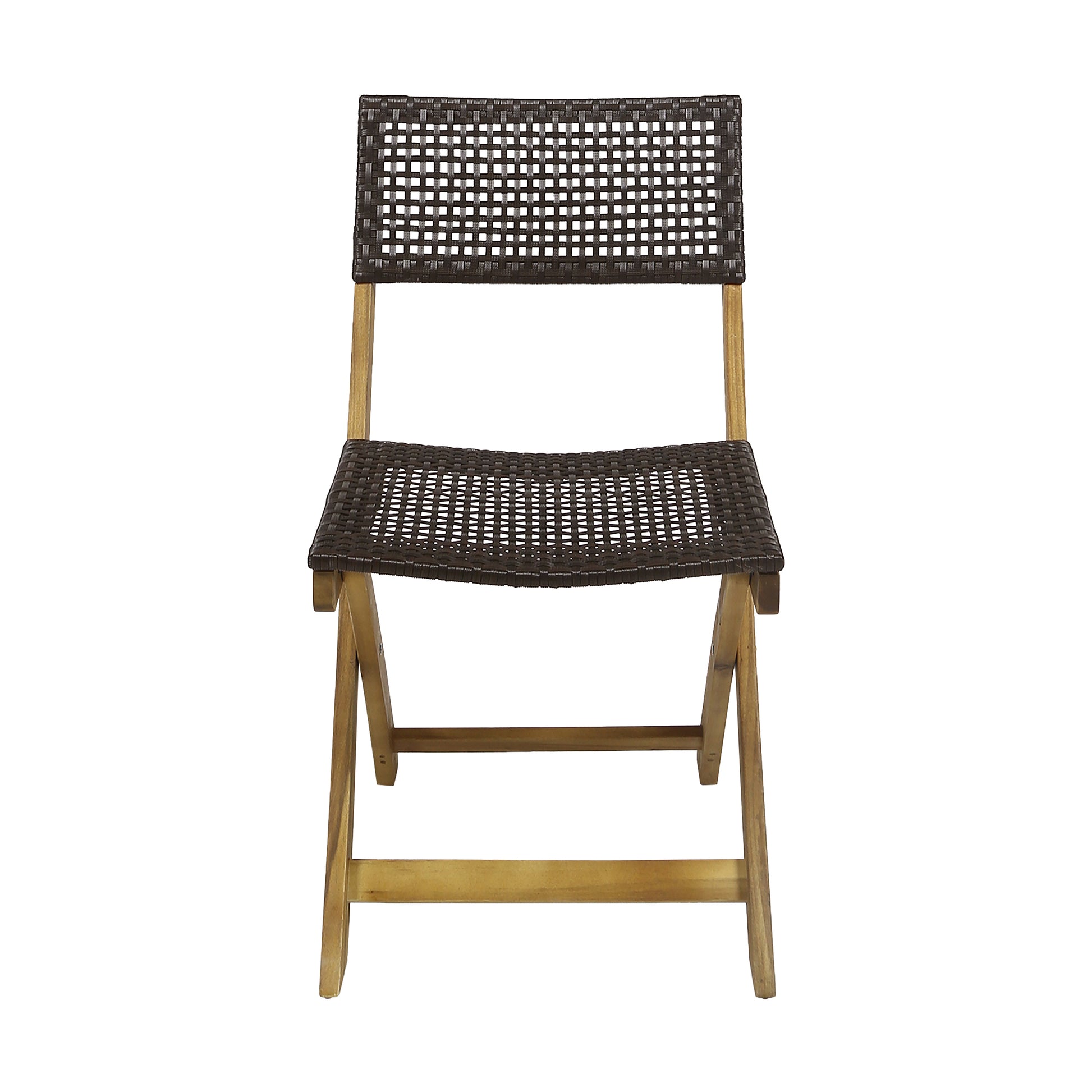 Brown Acacia Wood Folding Patio Chairs - Set of 2 for Outdoor