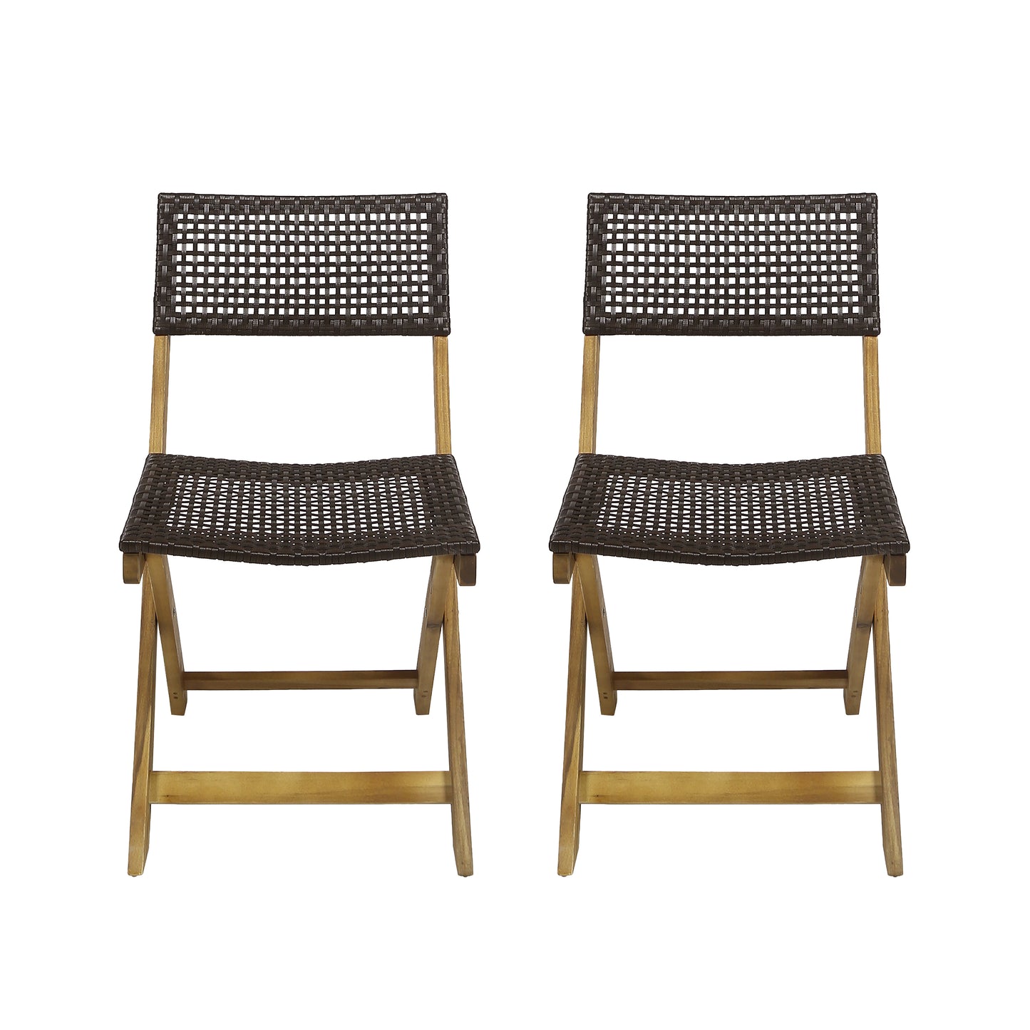 Brown Acacia Wood Folding Patio Chairs - Set of 2 for Outdoor