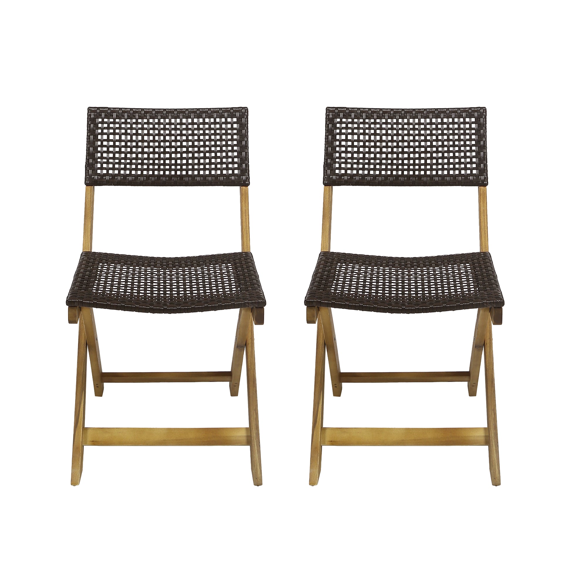 Brown Acacia Wood Folding Patio Chairs - Set of 2 for Outdoor