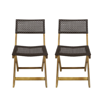 Brown Acacia Wood Folding Patio Chairs - Set of 2 for Outdoor