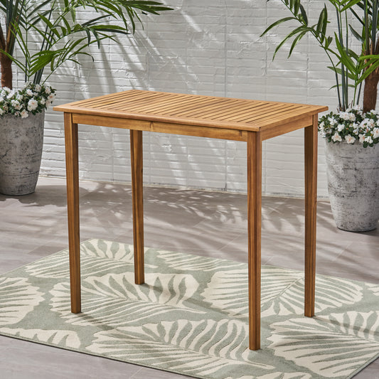 Outdoor Minimalist Acacia Wood Rectangle Bar Table - Teak Finish