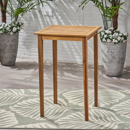 Outdoor Acacia Wood Bar Table - Teak Finish, 26" Square