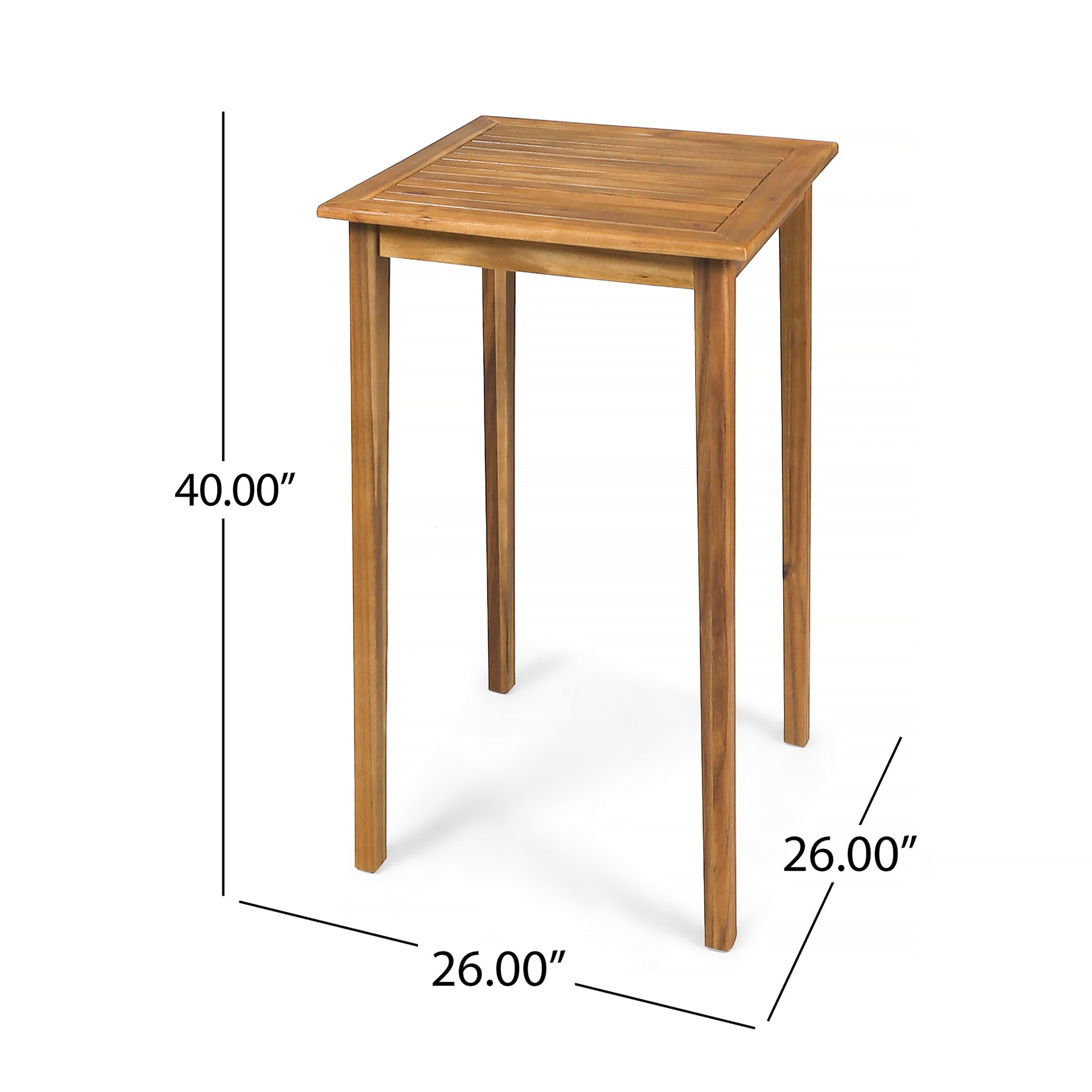 Outdoor Acacia Wood Bar Table - Teak Finish, 26" Square