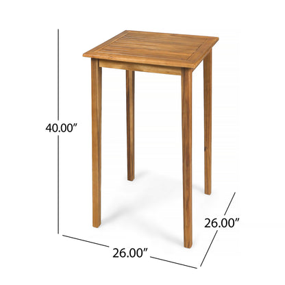 Outdoor Acacia Wood Bar Table - Teak Finish, 26" Square