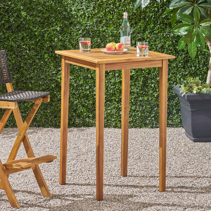 Outdoor Acacia Wood Bar Table - Teak Finish, 26" Square