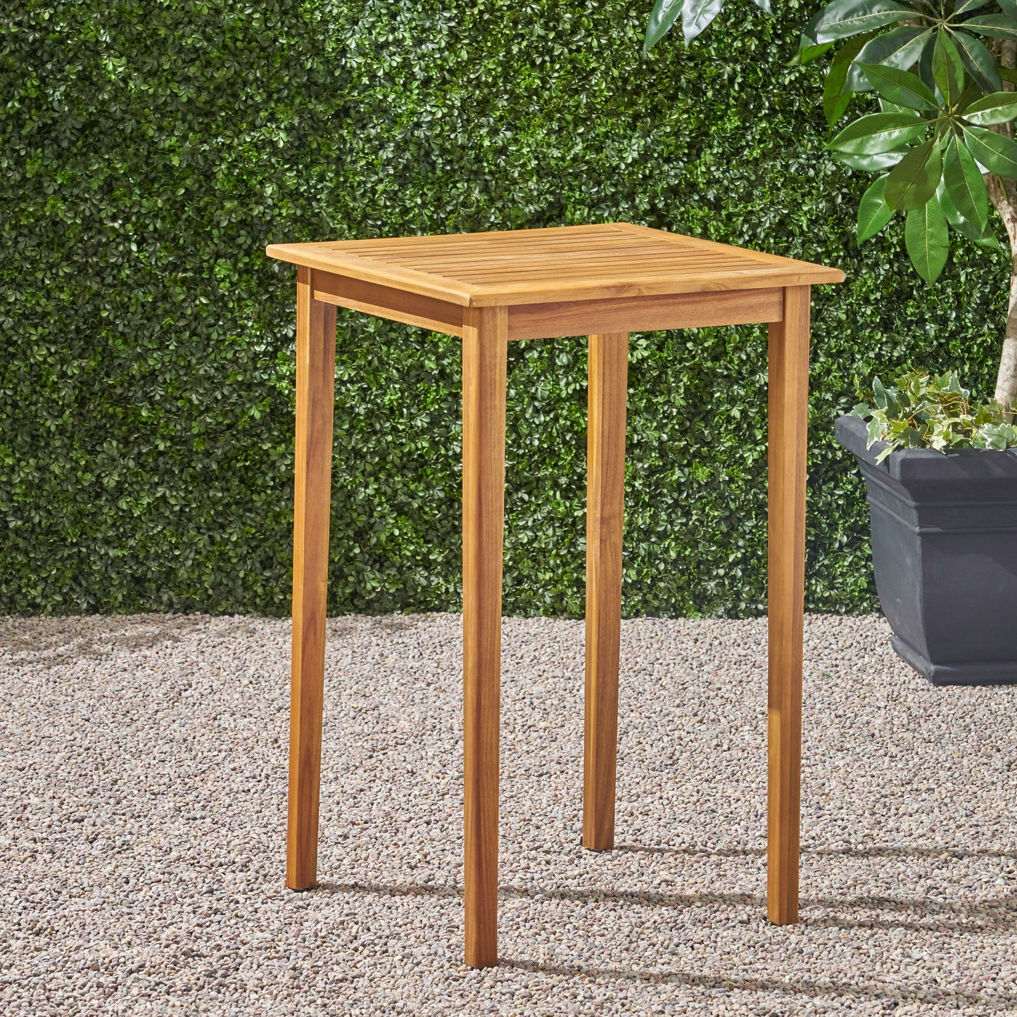 Outdoor Acacia Wood Bar Table - Teak Finish, 26" Square