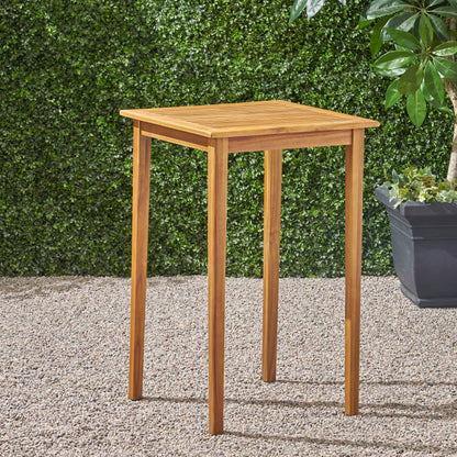Outdoor Acacia Wood Bar Table - Teak Finish, 26" Square