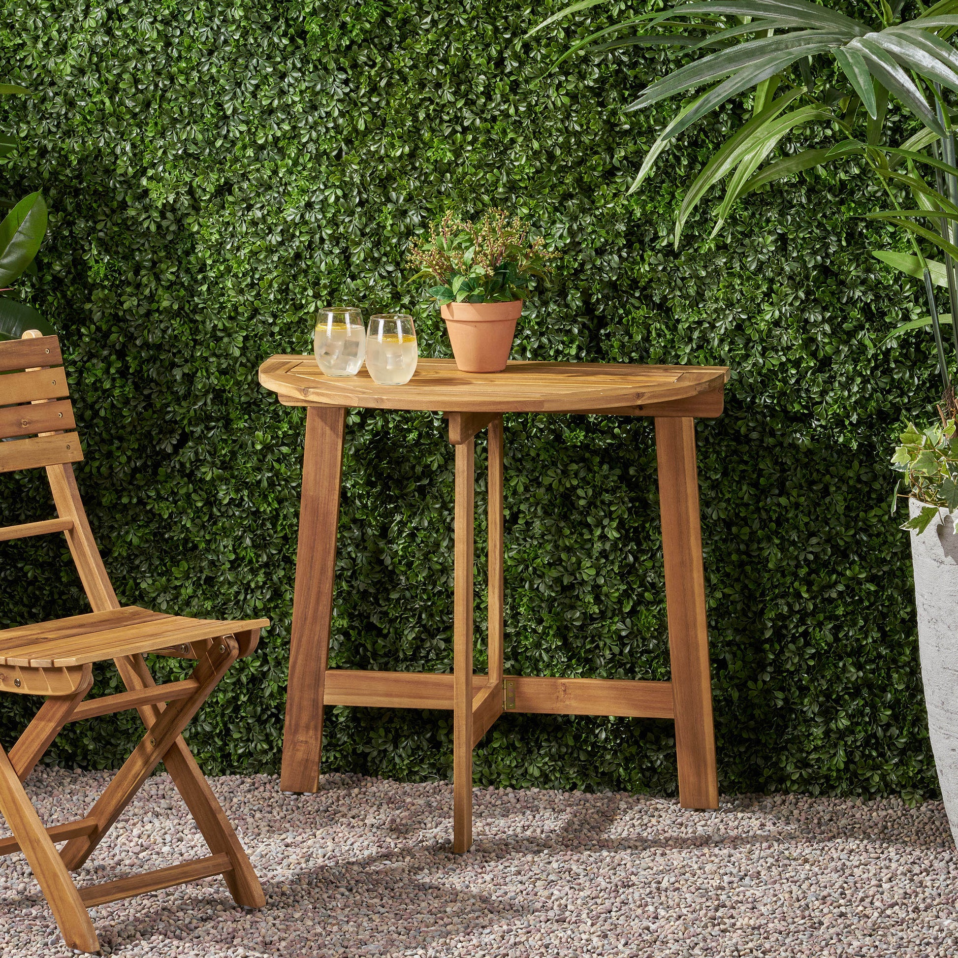 Natural Acacia Wood Folding Bistro Table - 30.75" Outdoor Patio Table