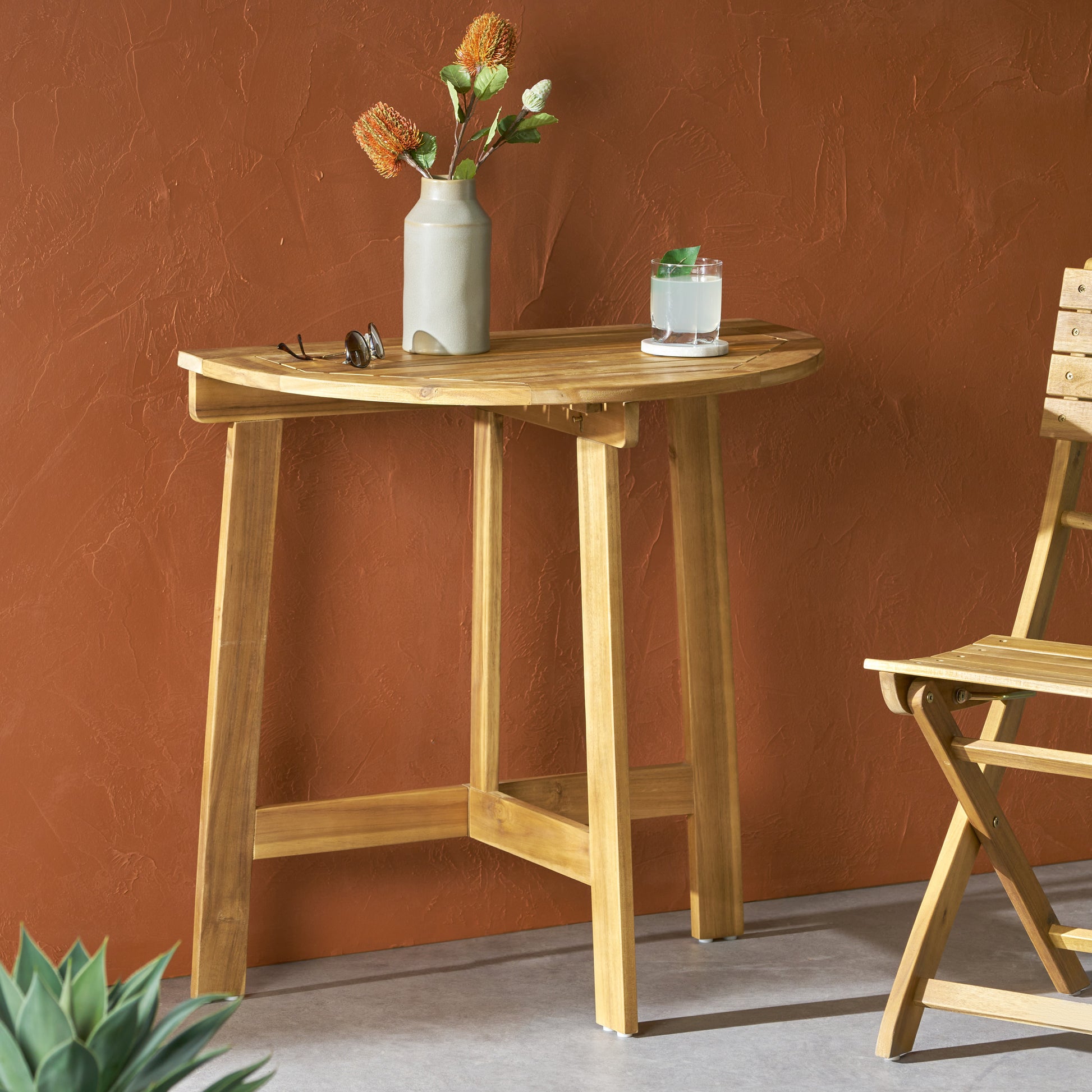 Natural Acacia Wood Folding Bistro Table - 30.75" Outdoor Patio Table