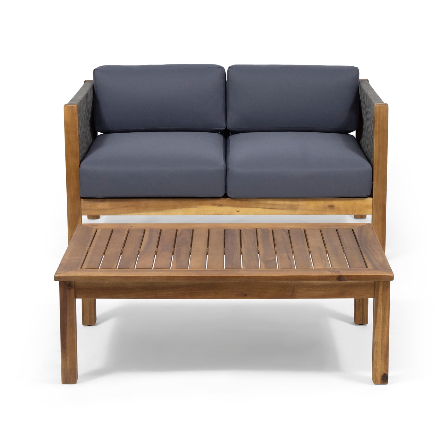 Teak Acacia Wood Patio Loveseat & Coffee Table Set - Outdoor Conversation Furniture