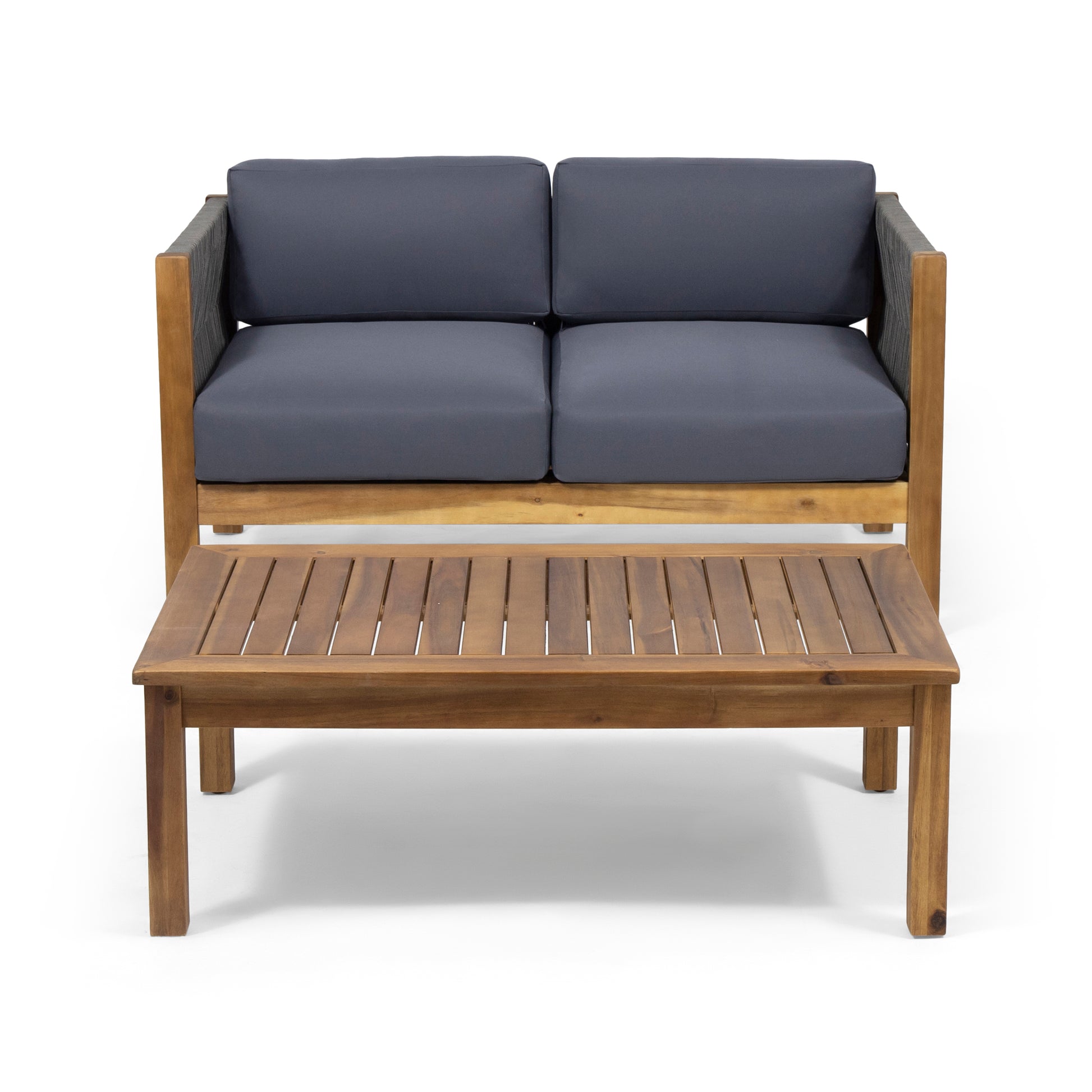 Teak Acacia Wood Patio Loveseat & Coffee Table Set - Outdoor Conversation Furniture