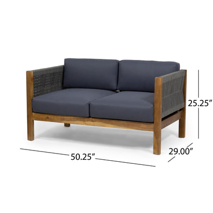 Teak Acacia Wood Patio Loveseat & Coffee Table Set - Outdoor Conversation Furniture