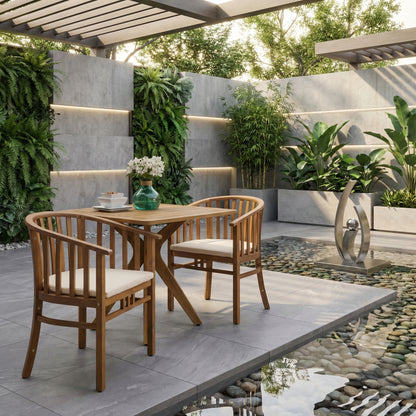 Teak Acacia Wood Outdoor Armchairs Set of 2