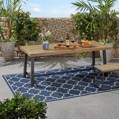 Outdoor Acacia Wood Dining Table,Grey/Rustic Metal