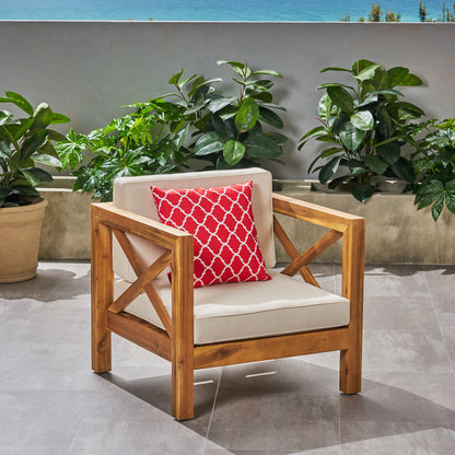 Teak Acacia Wood Patio Club Chair - Weather Resistant Outdoor Seating