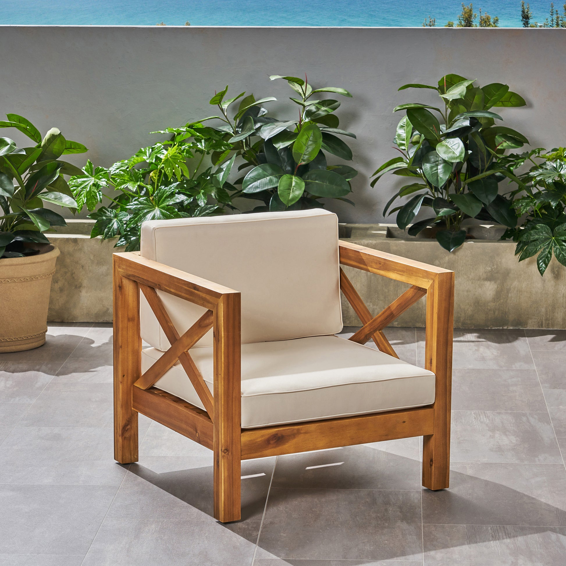 Teak Acacia Wood Patio Club Chair - Weather Resistant Outdoor Seating