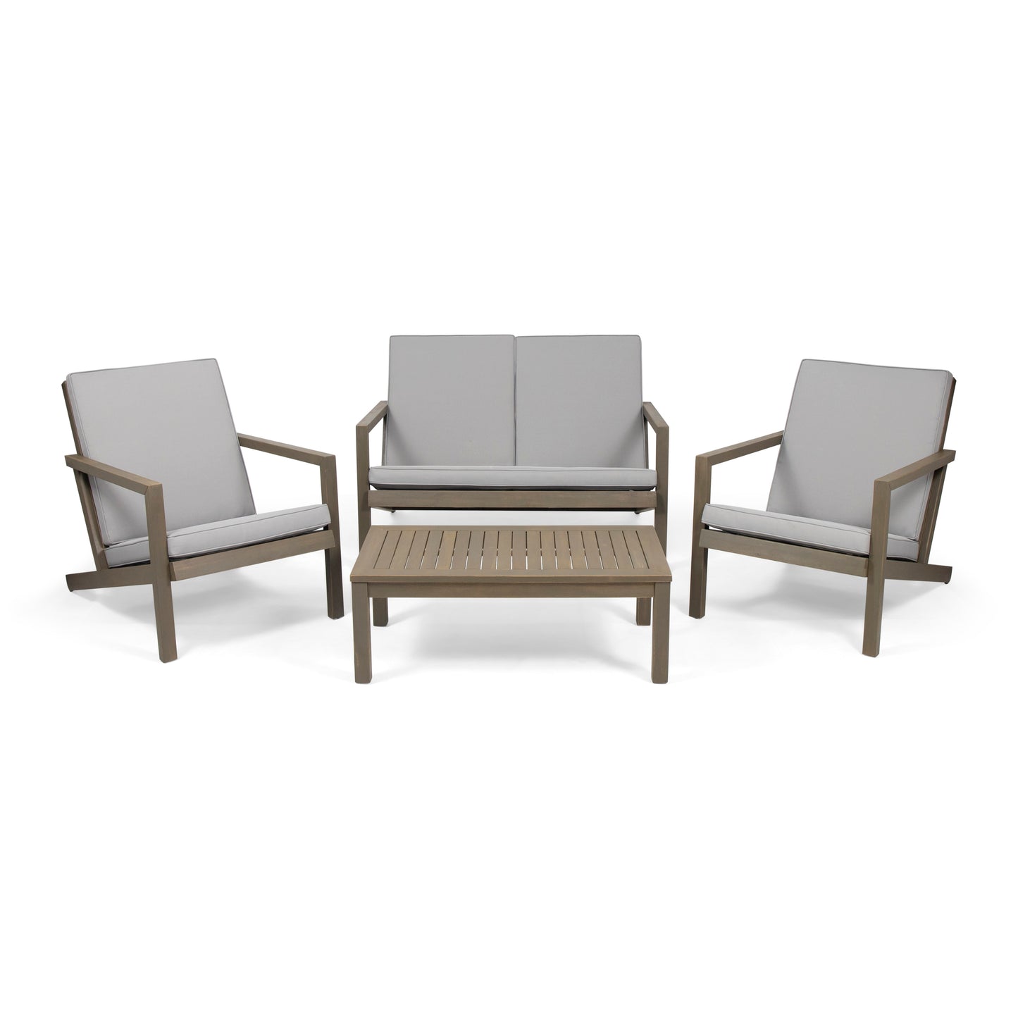 Beige Acacia Wood Patio Chat Set for Garden Living