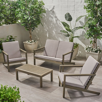Beige Acacia Wood Patio Chat Set for Garden Living
