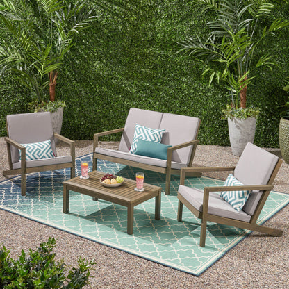 Beige Acacia Wood Patio Chat Set for Garden Living
