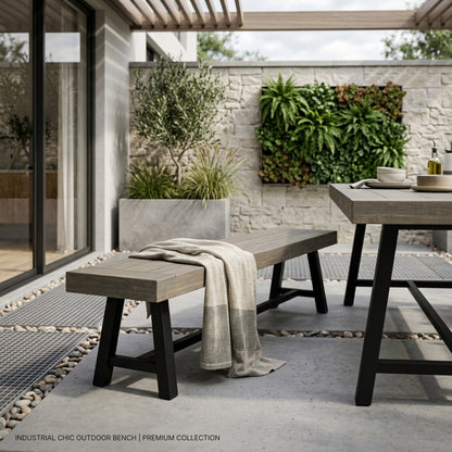 Outdoor Acacia Wood Patio Bench,Grey/Rustic Metal