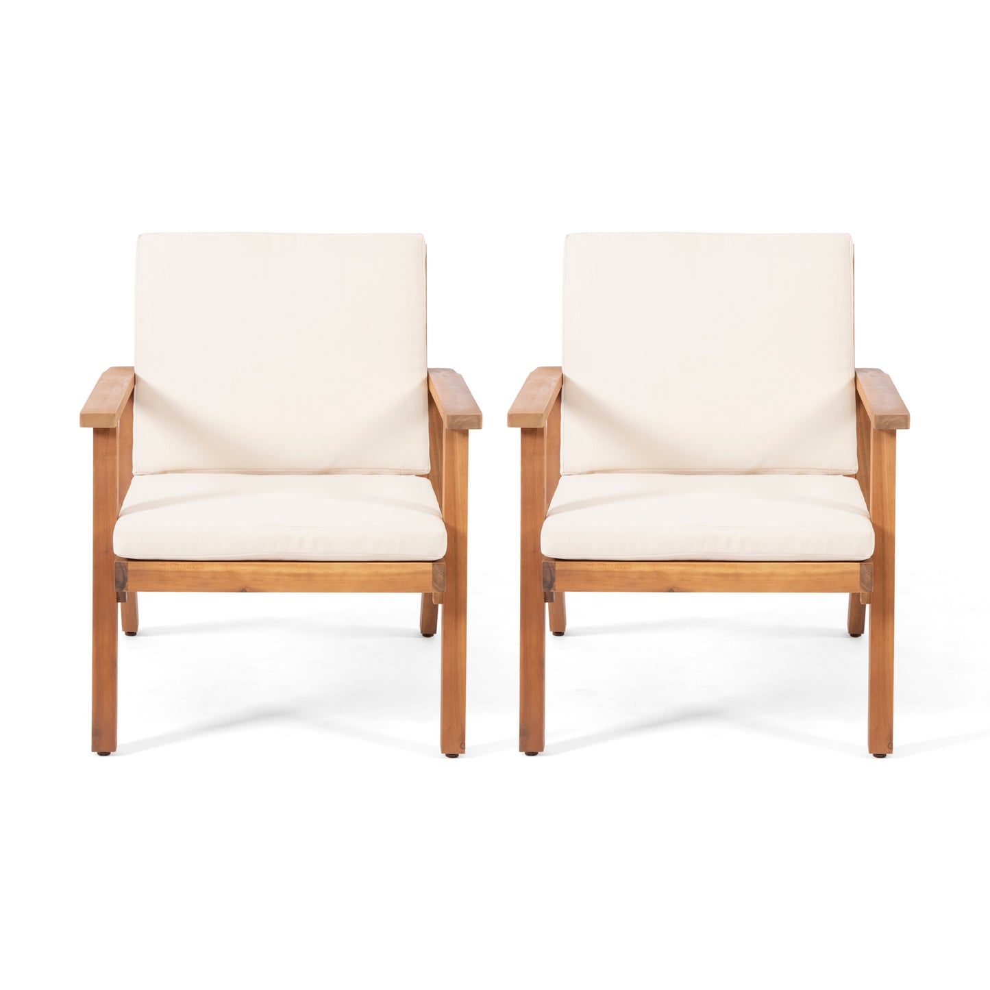 Beige Brown Acacia Wood Patio Club Chairs Set of 2