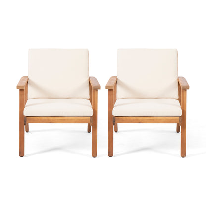 Beige Brown Acacia Wood Patio Club Chairs Set of 2