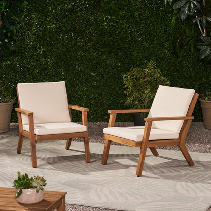 Beige Brown Acacia Wood Patio Club Chairs Set of 2