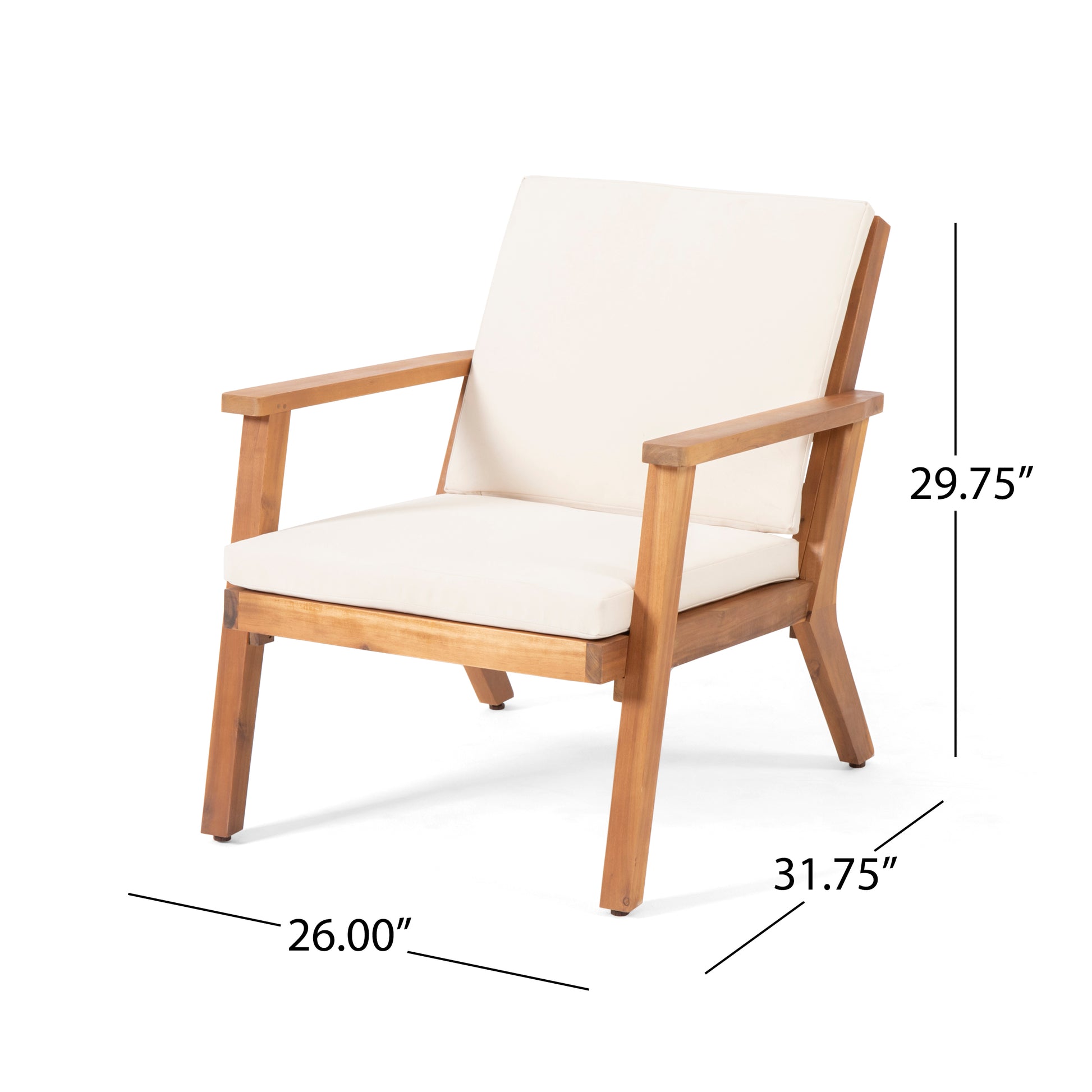 Beige Brown Acacia Wood Patio Club Chairs Set of 2
