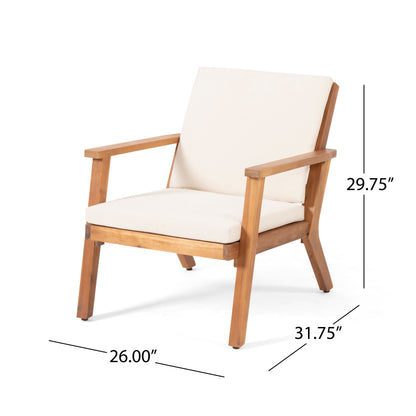 Beige Brown Acacia Wood Patio Club Chairs Set of 2