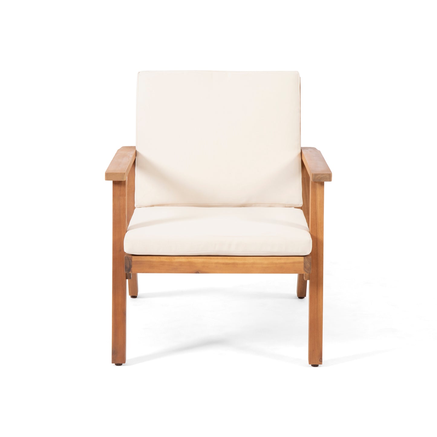 Beige Brown Acacia Wood Patio Club Chairs Set of 2