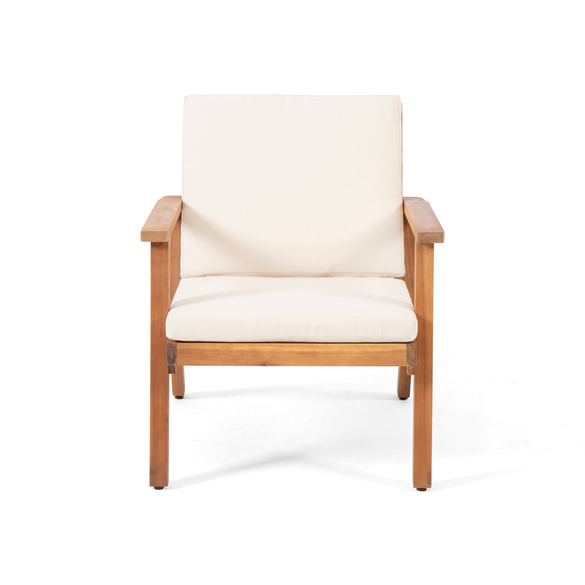 Beige Brown Acacia Wood Patio Club Chairs Set of 2