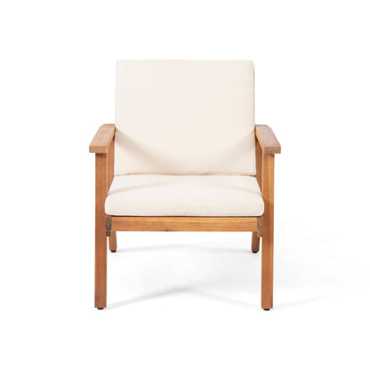 Beige Brown Acacia Wood Patio Club Chairs Set of 2