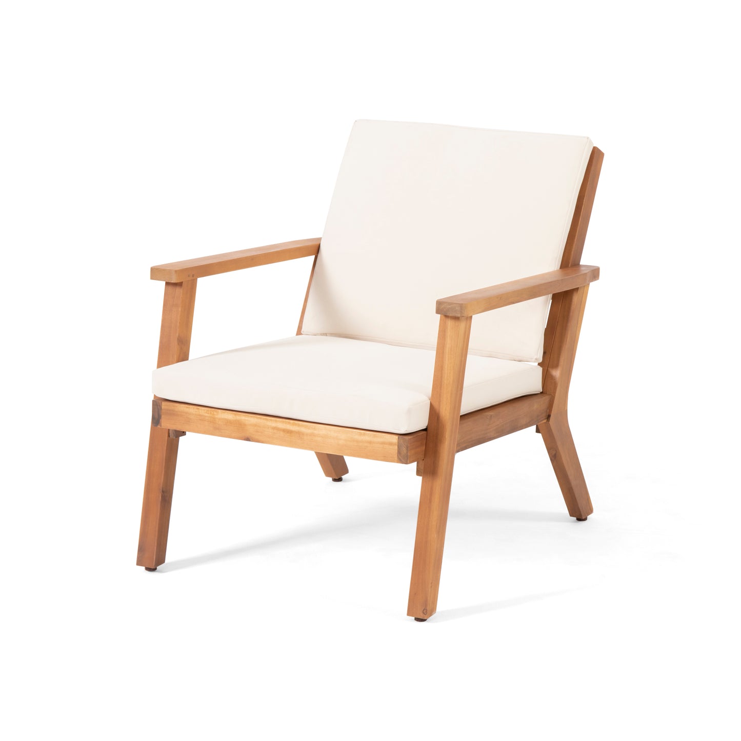 Beige Brown Acacia Wood Patio Club Chairs Set of 2
