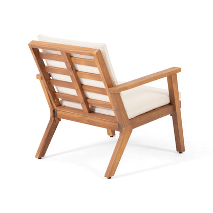 Beige Brown Acacia Wood Patio Club Chairs Set of 2