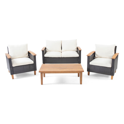 Teak Rattan Patio Chat Set - 3 Piece Outdoor Furniture