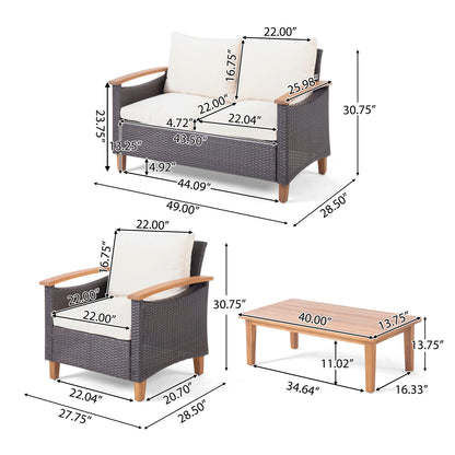 Teak Rattan Patio Chat Set - 3 Piece Outdoor Furniture