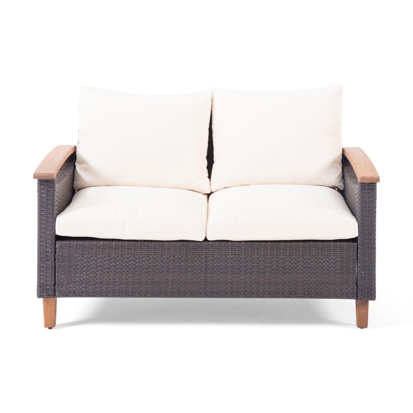 Teak Rattan Patio Chat Set - 3 Piece Outdoor Furniture