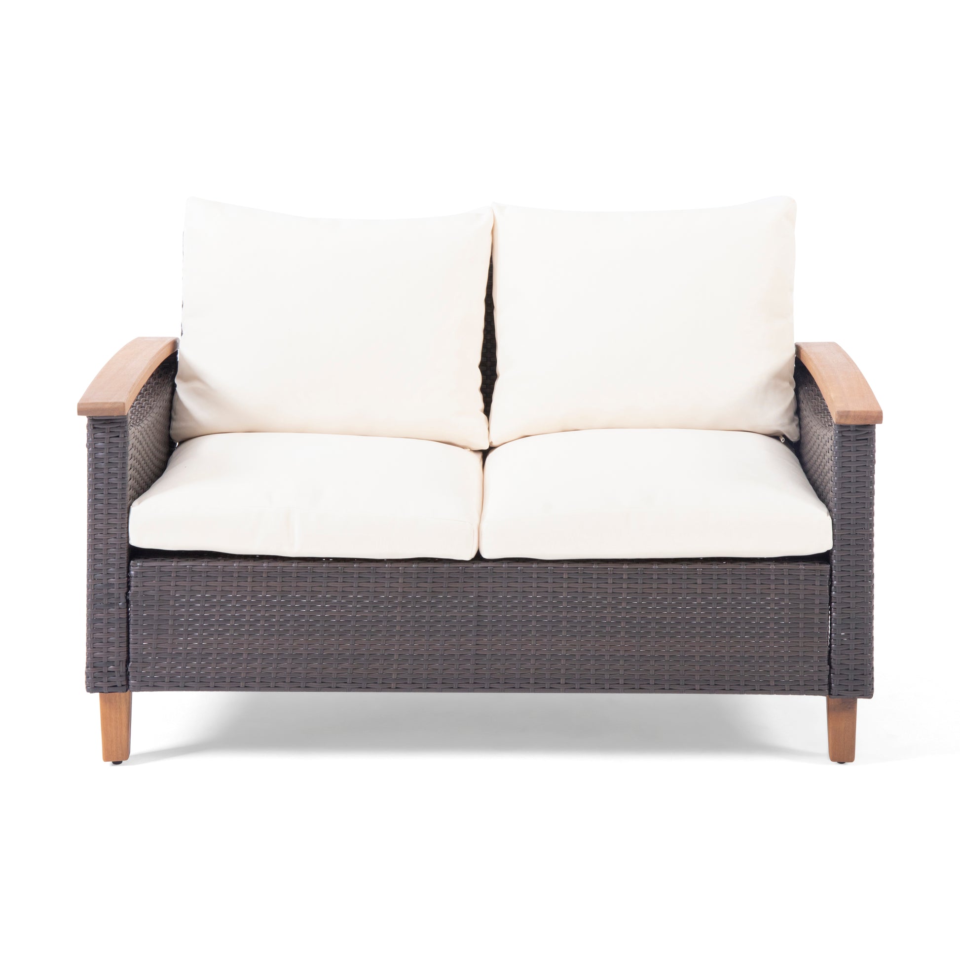 Teak Rattan Patio Chat Set - 3 Piece Outdoor Furniture