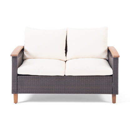 Teak Rattan Patio Chat Set - 3 Piece Outdoor Furniture